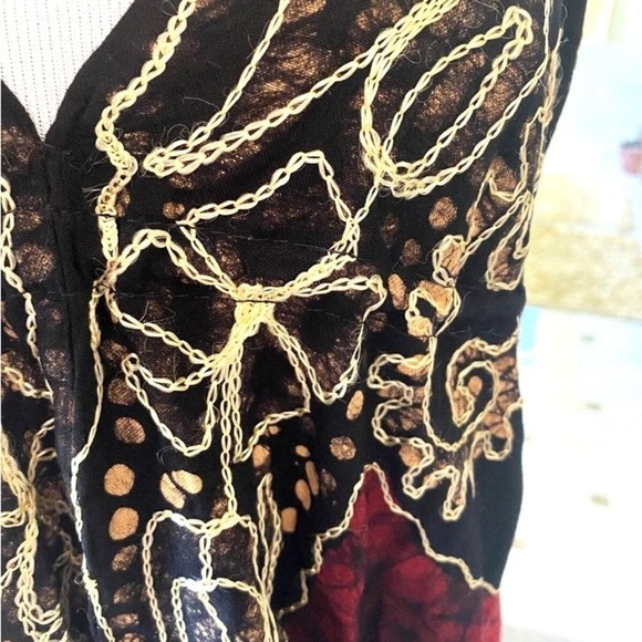 NWT Mamta One Size Dress Maxi Halter Embroidered Made in India Red Black - Picture 3 of 8